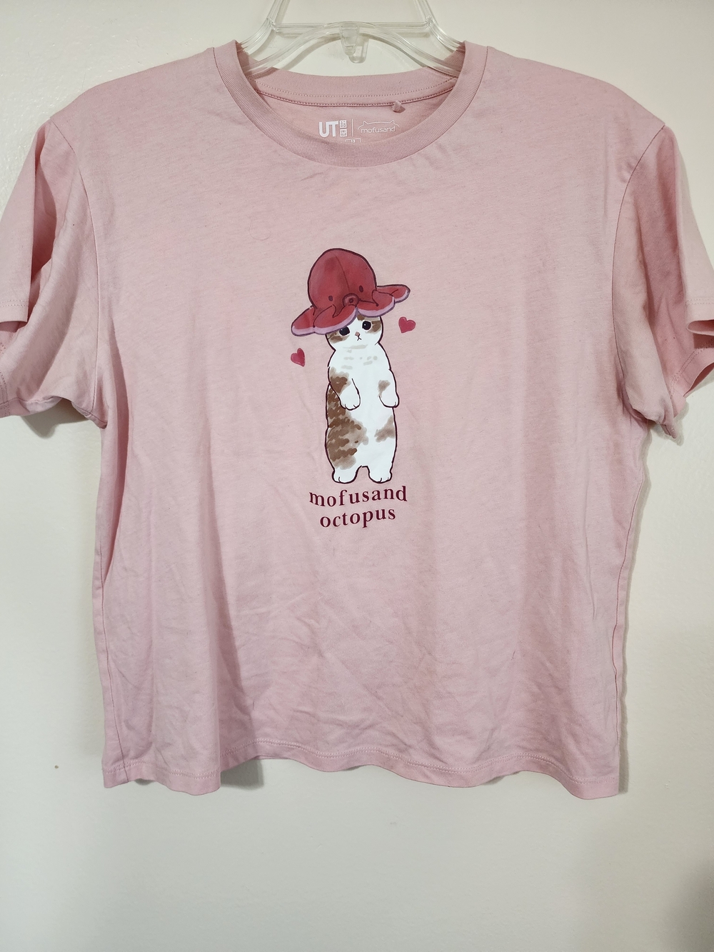 Uniqlo Pink Cat Graphic Tee with Red Hat